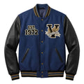 Custom Letterman Varsity Jacket Leather Sleeves Veridian Academy Crest Patch Wool Body