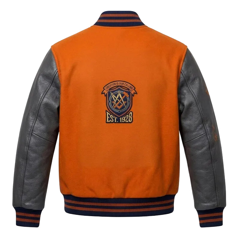 Custom Orange Varsity Jacket Real Leather Sleeves - College Letterman Jacket - Handmade Bomber Outerwear