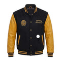 Custom Letterman Varsity Jacket Gold Leather Sleeves Black Wool Body, Athletics Club