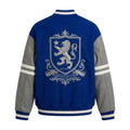 Custom Royal Blue Lion Crest Letterman Varsity Jacket - Blue Wool Body Grey Leather Sleeves