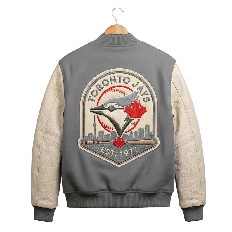 Custom Toronto Baseball Jays Varsity Jacket - Wool Body Off-White Leather Sleeves Bomber