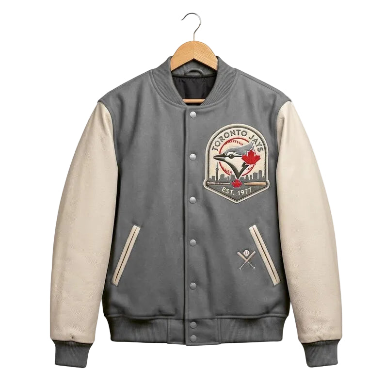 Custom Toronto Baseball Jays Varsity Jacket - Wool Body Off-White Leather Sleeves Bomber