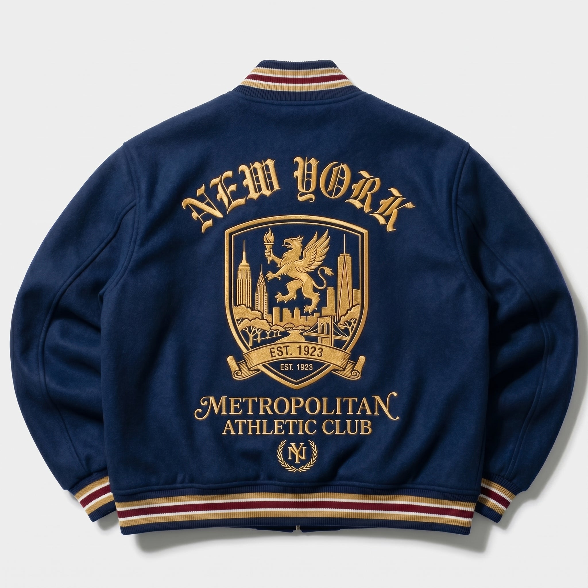 ASC New York Metropolitan Athletic Club Varsity Jacket Navy Blue Wool Bomber Coat