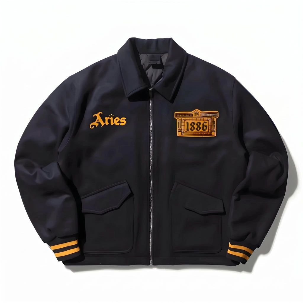 Men’s Aries Varsity Jacket | Black Streetwear Bomber Jacket