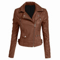 Women’s Brown Leather Biker Jacket – Slim Fit Moto Jacket, Asymmetrical Zip Motorcycle