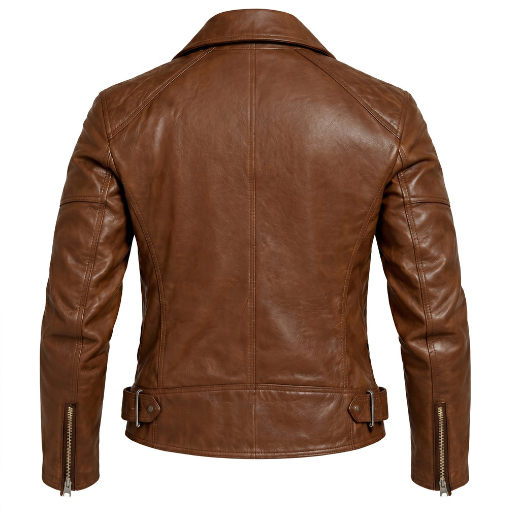 Women’s Brown Leather Biker Jacket – Slim Fit Moto Jacket, Asymmetrical Zip Motorcycle