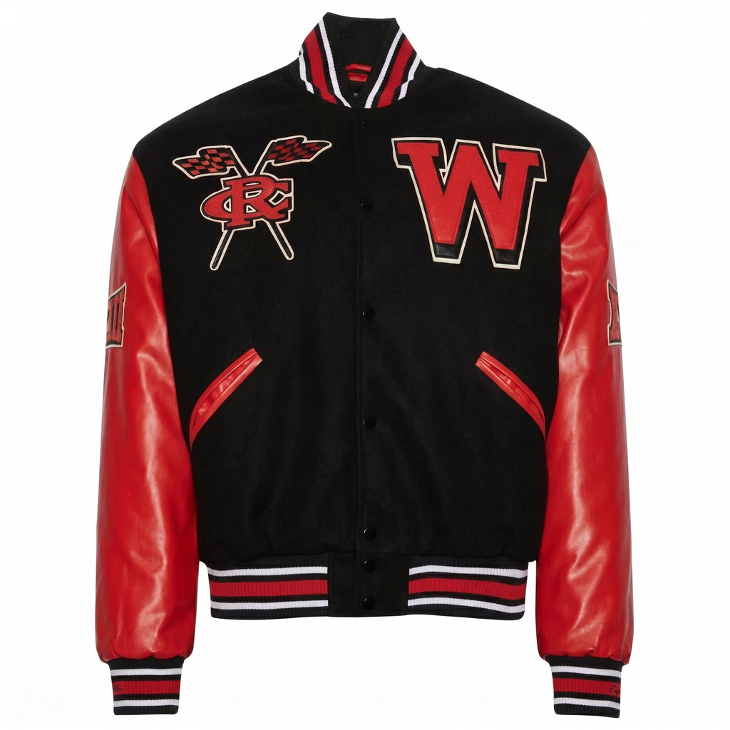 Men's Black Red Varsity Letterman Bomber Jacket – WSSU Rams Apparel