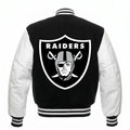 Men’s Black & White Varsity Jacket – Letterman Jacket with Leather Sleeves – Classic College Bomber
