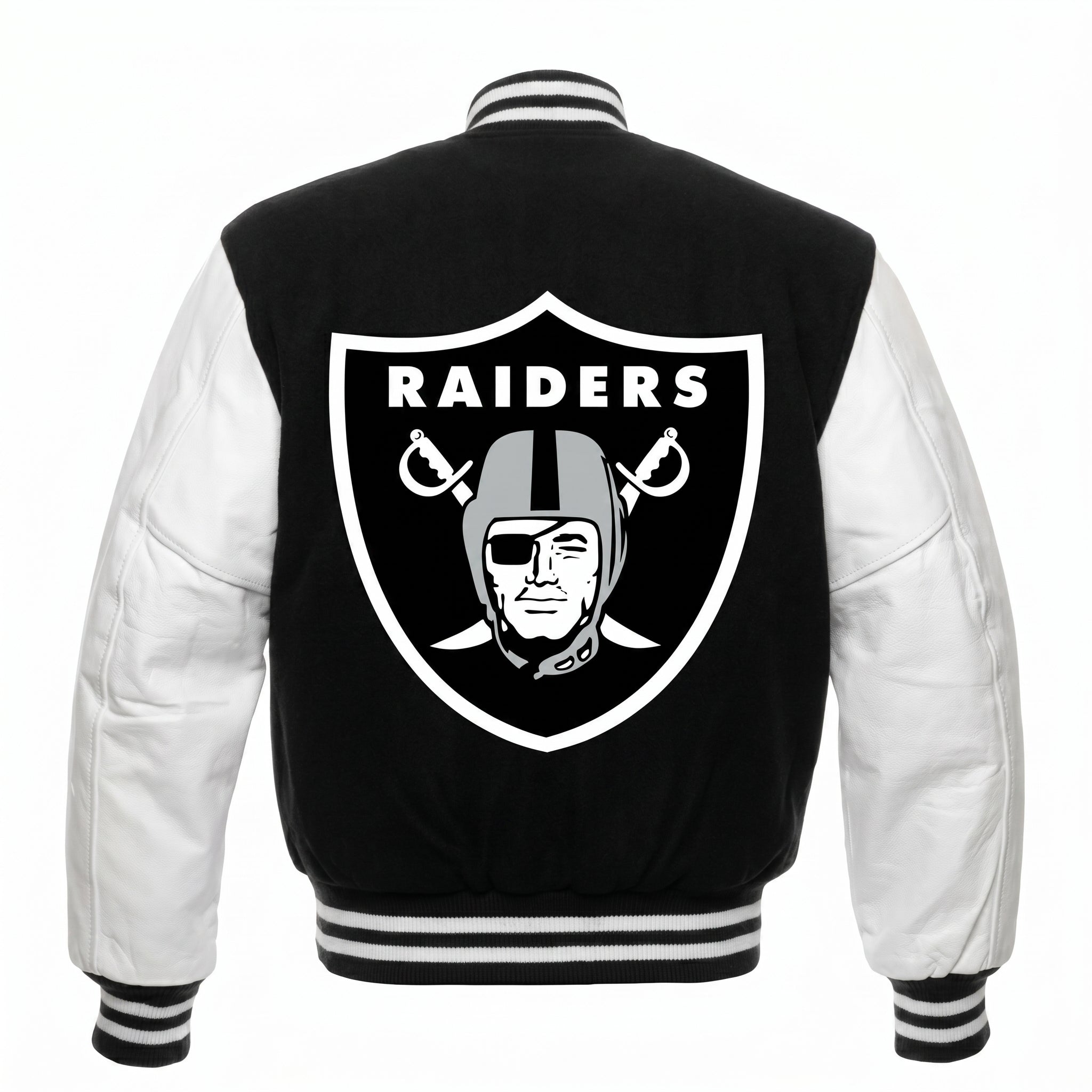 Men’s Black & White Varsity Jacket – Letterman Jacket with Leather Sleeves – Classic College Bomber