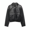 Black Cropped Leather Jacket Women, Oversized Faux Leather Bomber