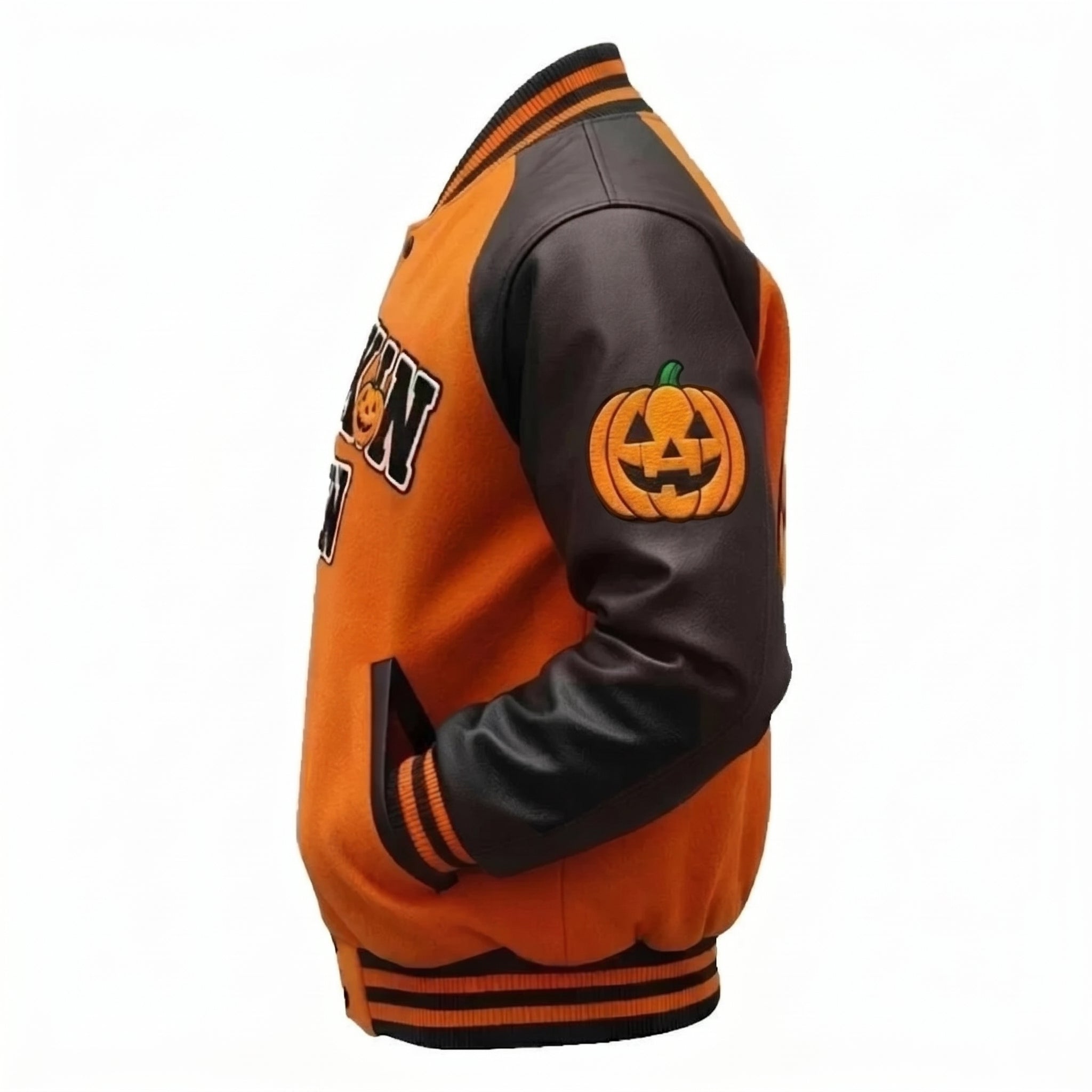 Halloween Pumpkin Varsity Jacket – Orange & Black Letterman Jacket