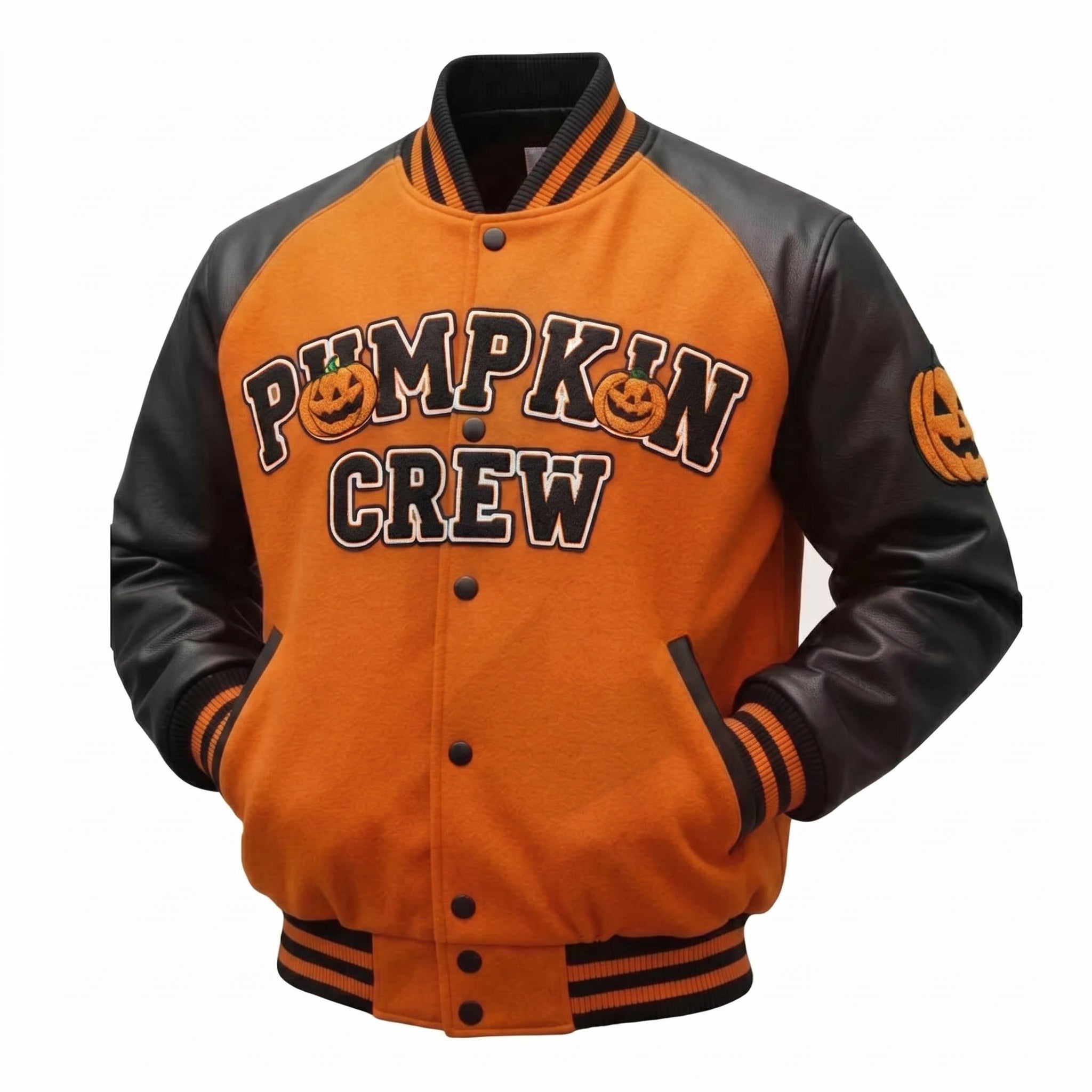 Halloween Pumpkin Varsity Jacket – Orange & Black Letterman Jacket