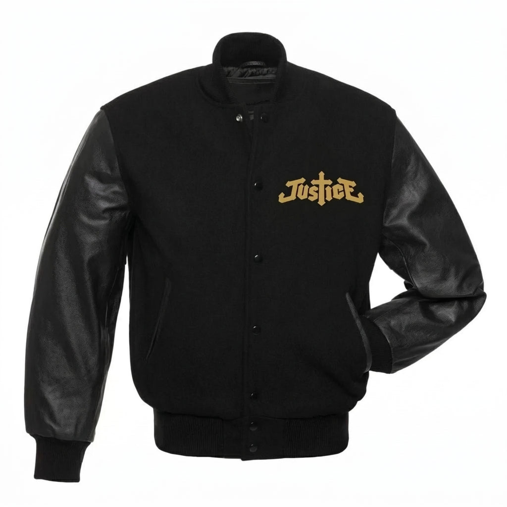 Men’s Black Varsity Jacket | Leather Sleeve Letterman Jacket