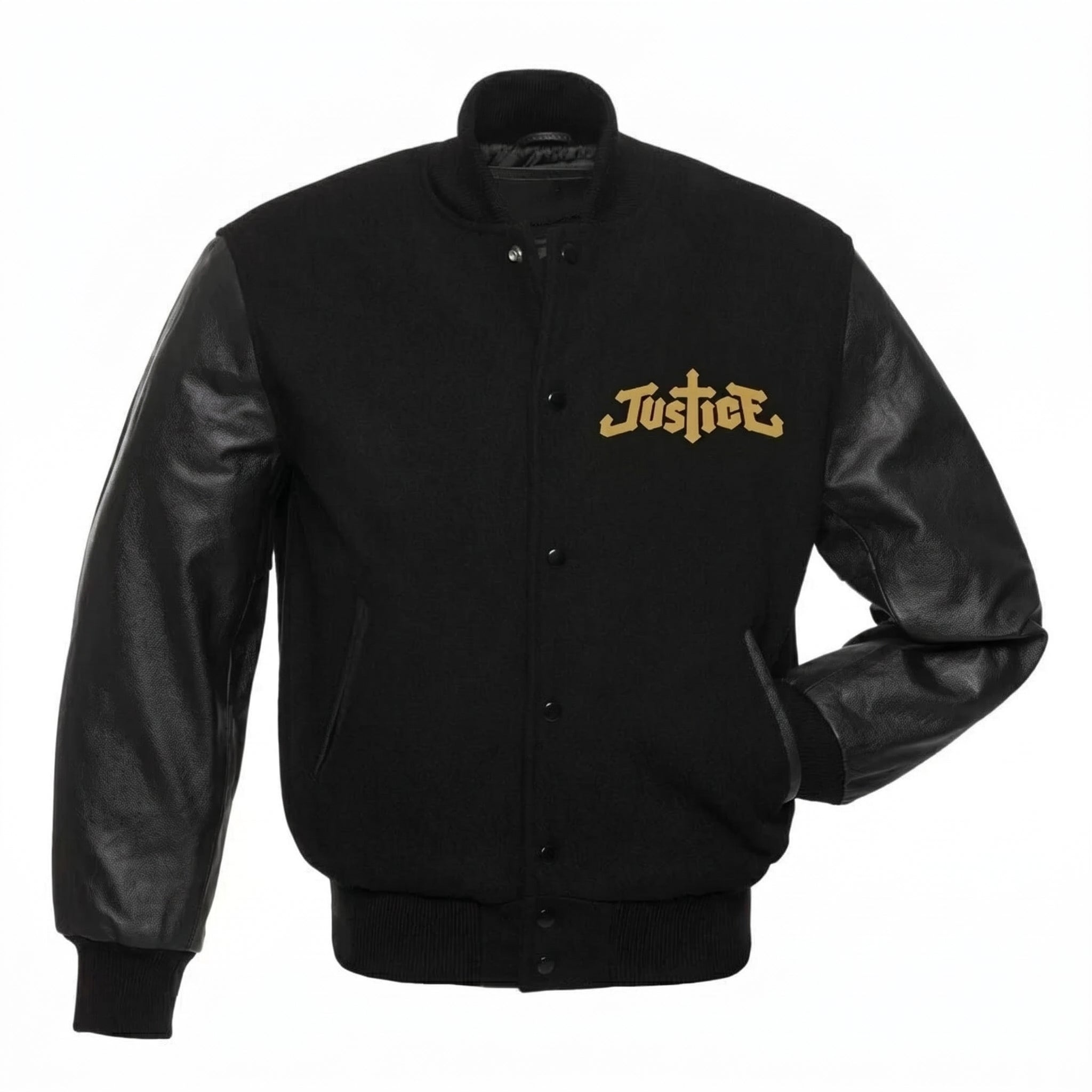 Men’s Black Varsity Jacket | Leather Sleeve Letterman Jacket