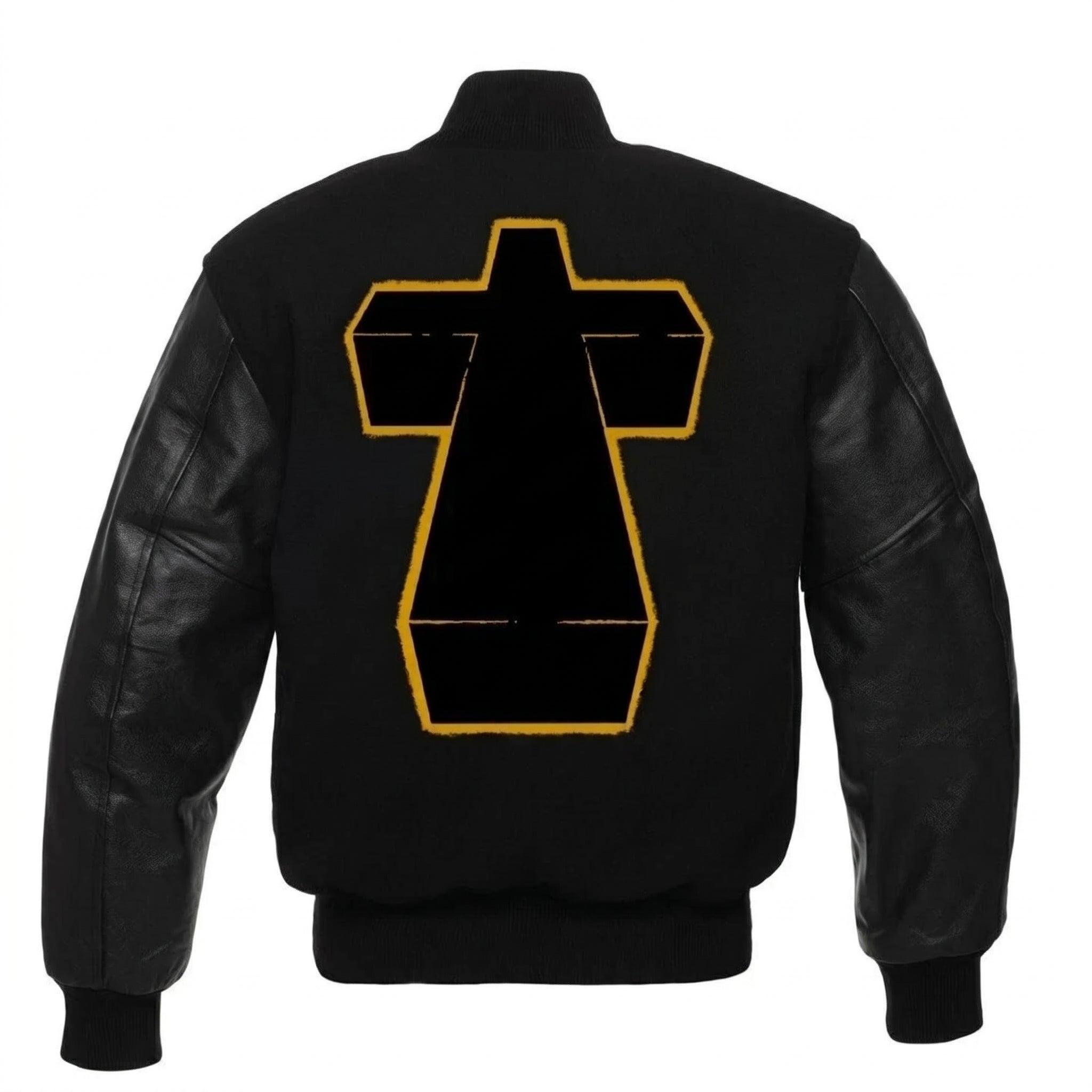 Men’s Black Varsity Jacket | Leather Sleeve Letterman Jacket
