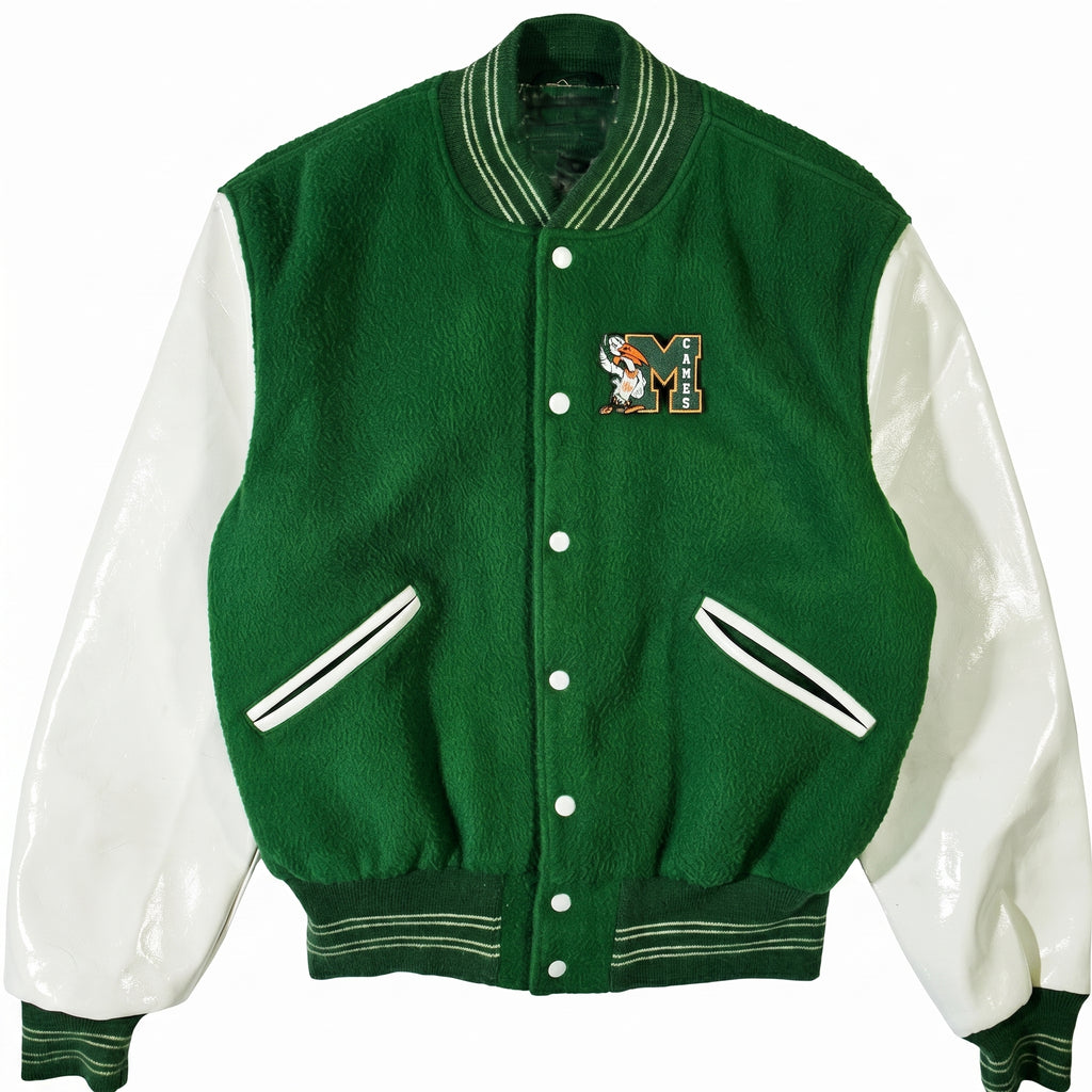 Men’s Green Varsity Jacket | Miami Hurricanes Style Letterman Jacket