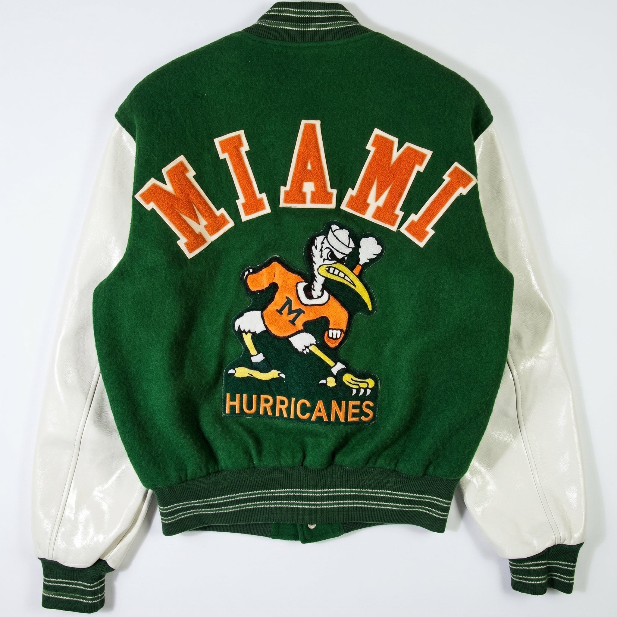 Men’s Green Varsity Jacket | Miami Hurricanes Style Letterman Jacket