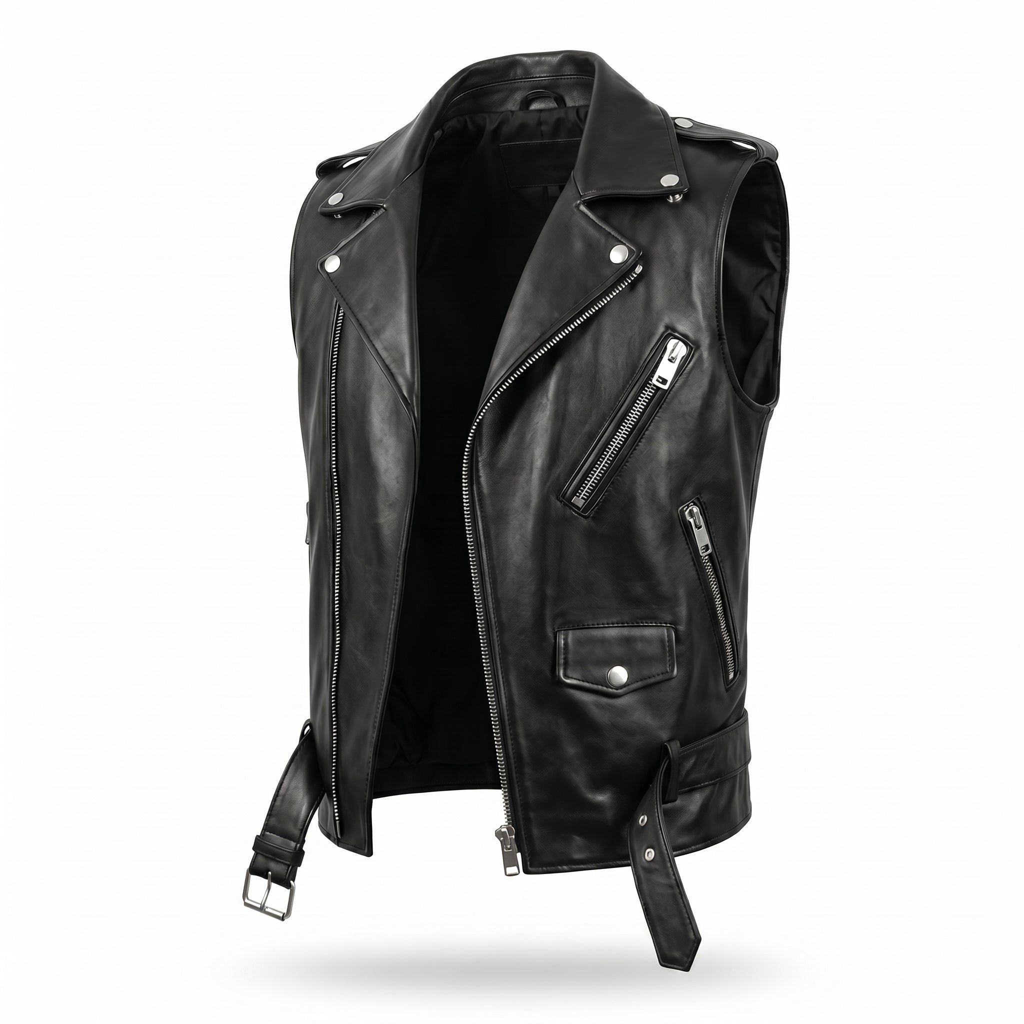 Hand made sleeveless jacket I ASC Black Faux Leather Biker Vest
