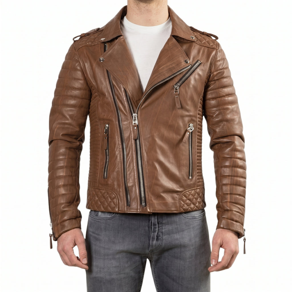 Men’s Brown Leather Biker Jacket