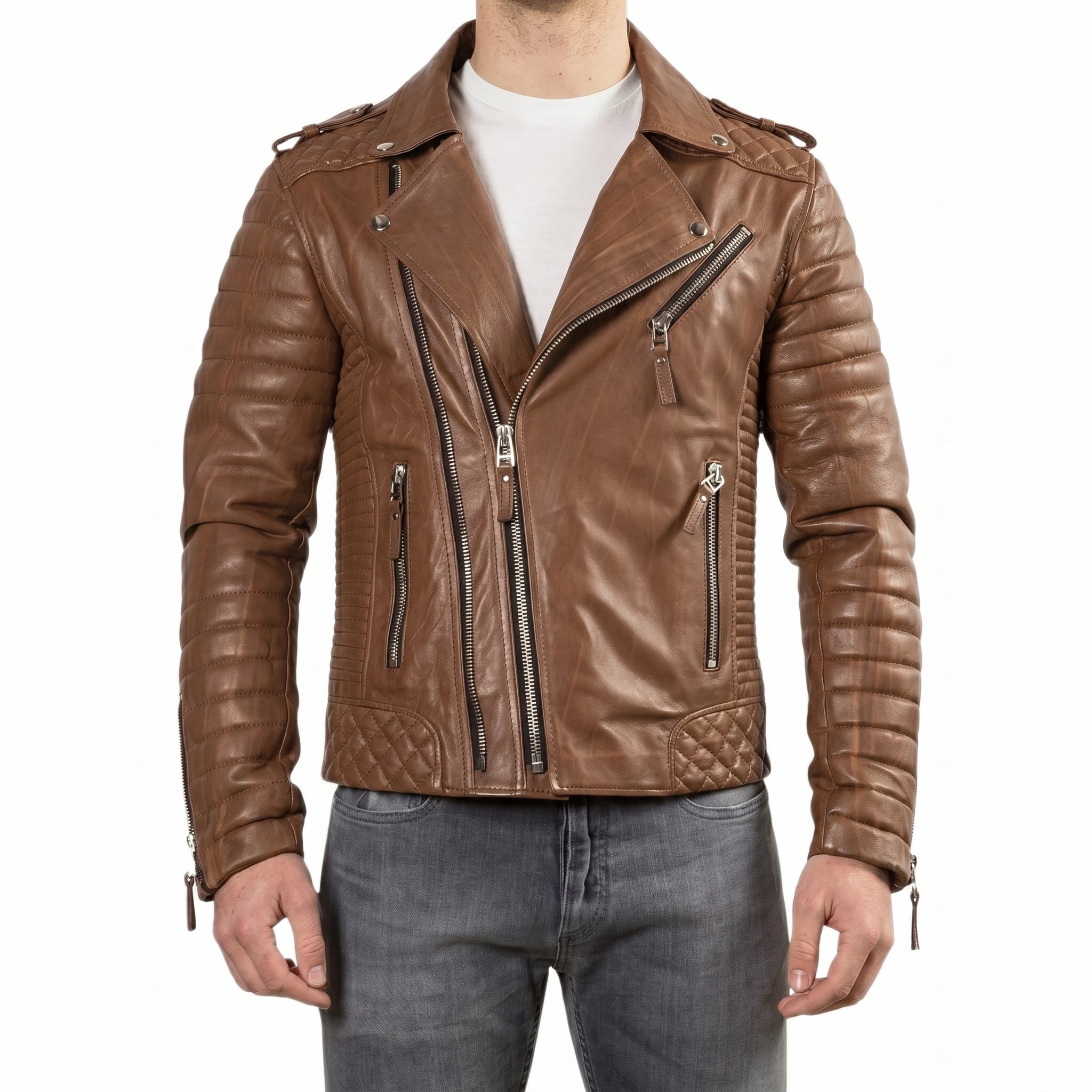 Men’s Brown Leather Biker Jacket