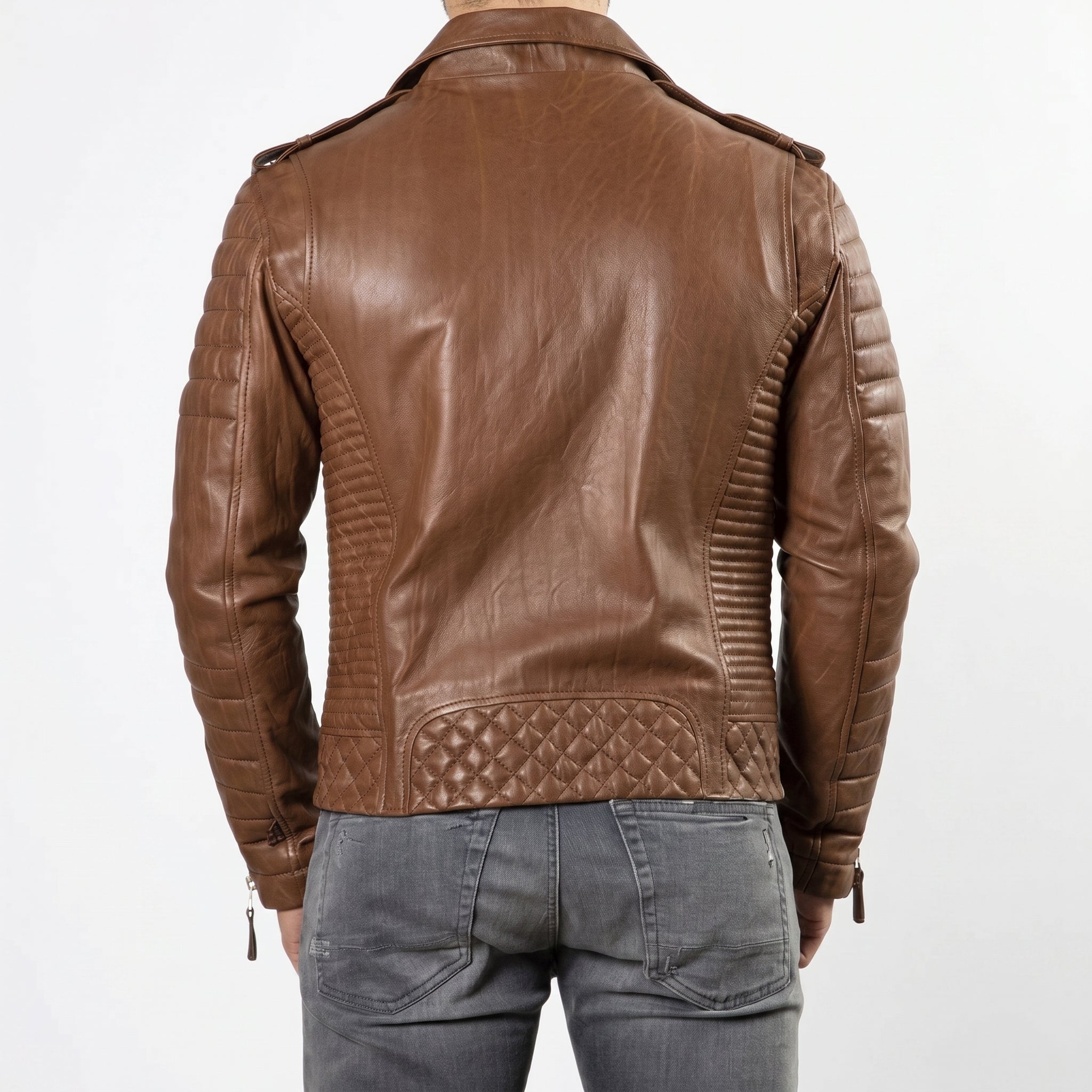 Men’s Brown Leather Biker Jacket