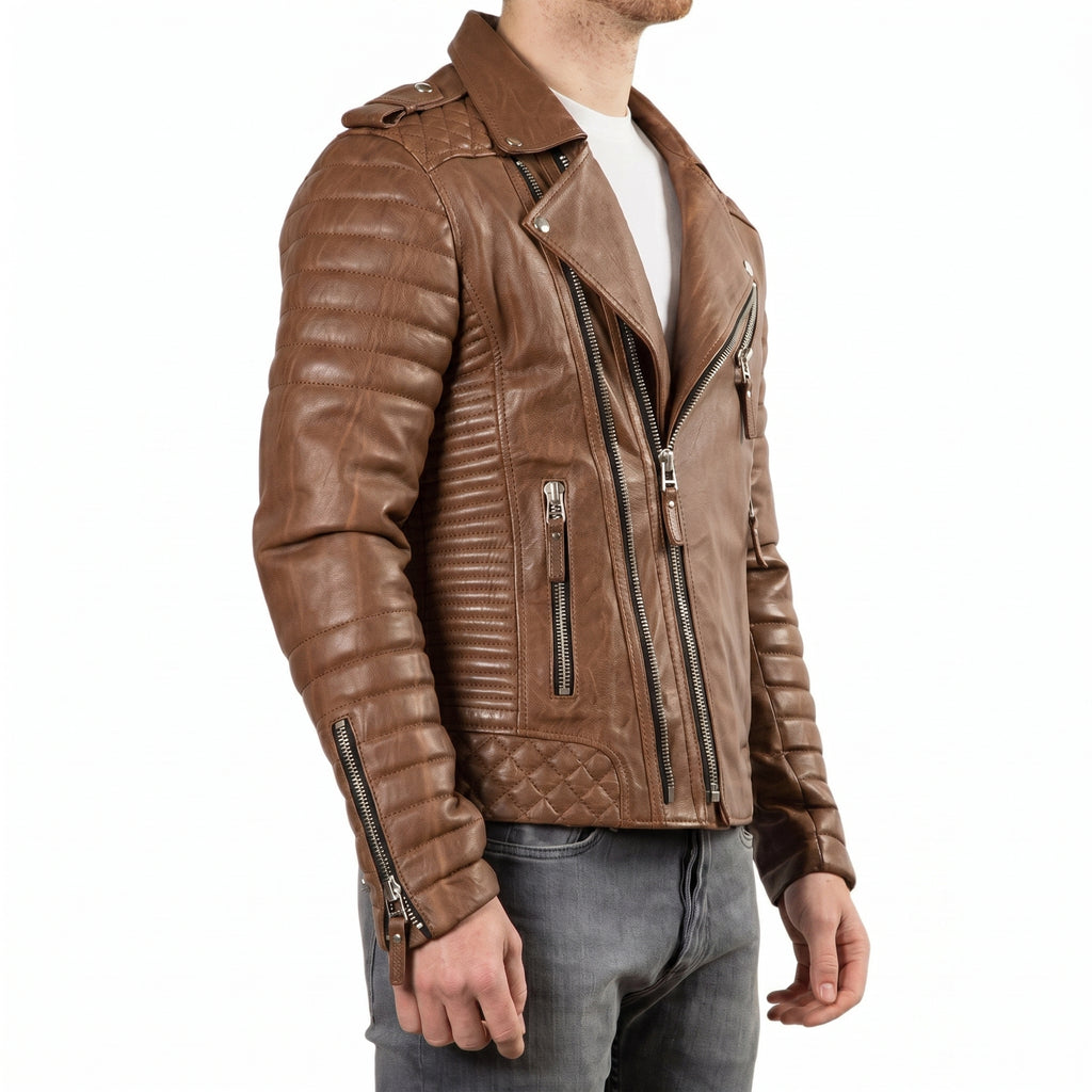Men’s Brown Leather Biker Jacket