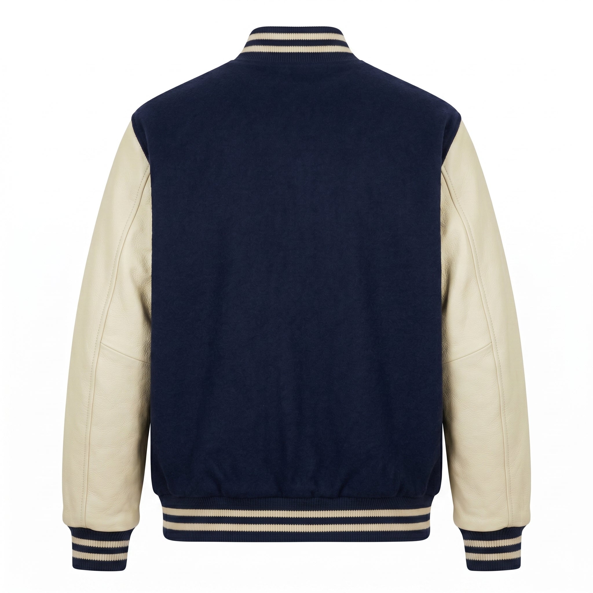 ASC Men's Varsity Letterman Jacket - Navy Blue Wool & Cream Leather Bomber