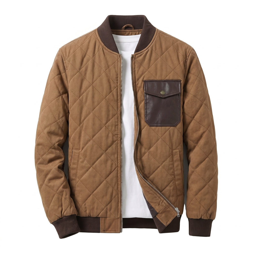 Brown Quilted Bomber Jacket for Men