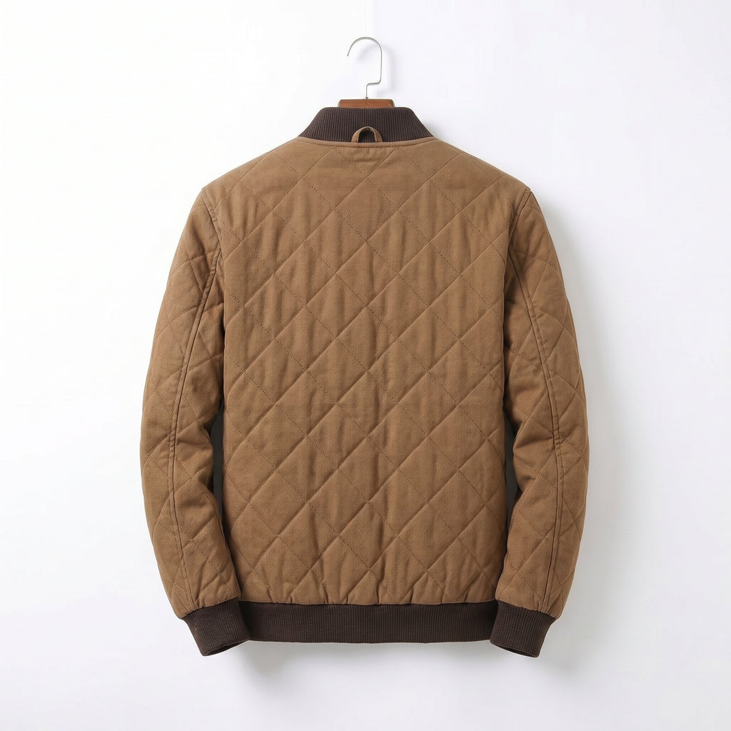 Brown Quilted Bomber Jacket for Men