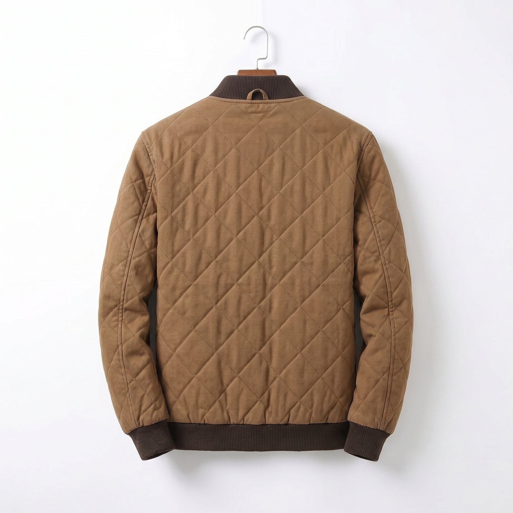 Brown Quilted Bomber Jacket for Men