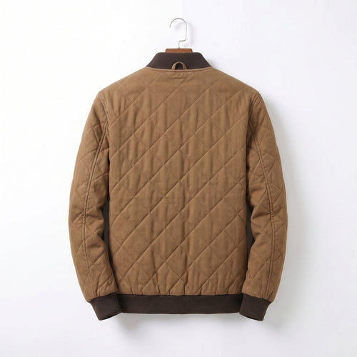 Brown Quilted Bomber Jacket for Men
