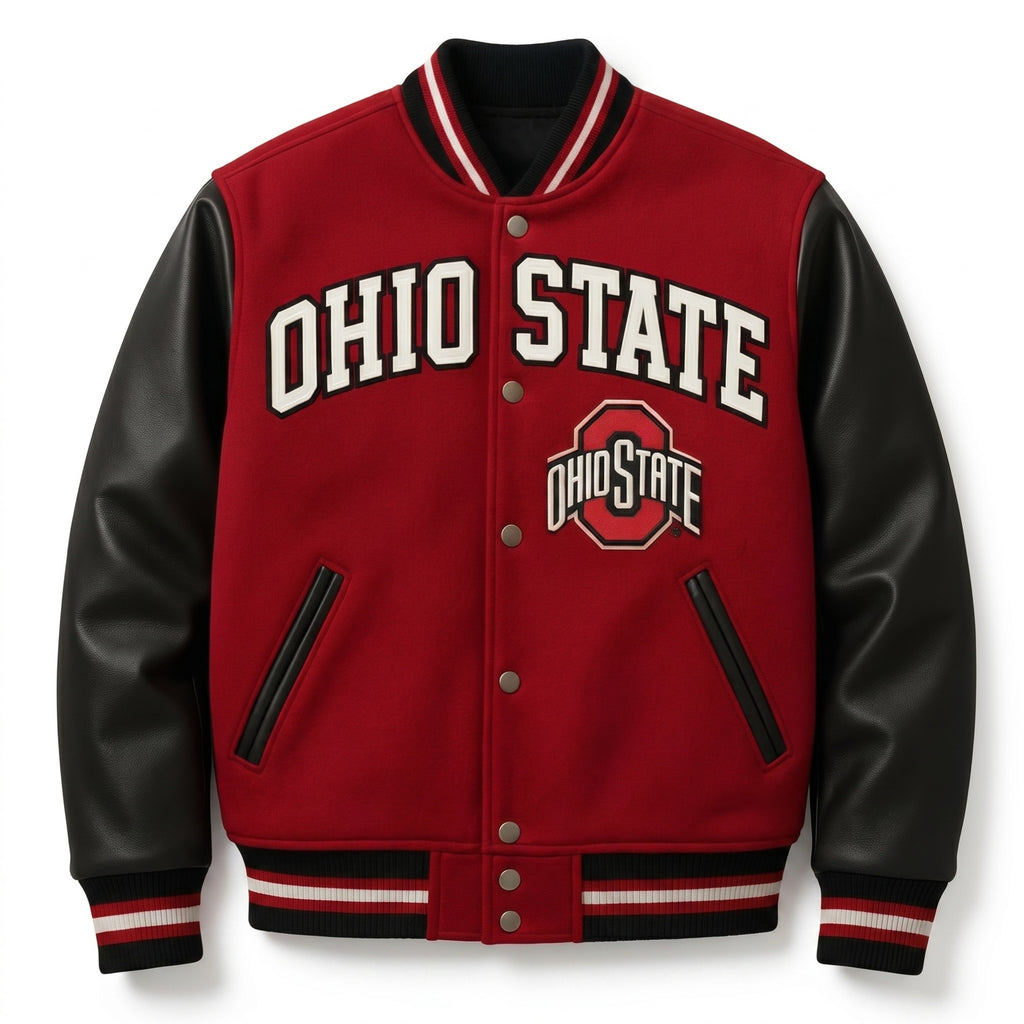 Red Varsity Jacket with Black Sleeves – Men’s Letterman Jacket