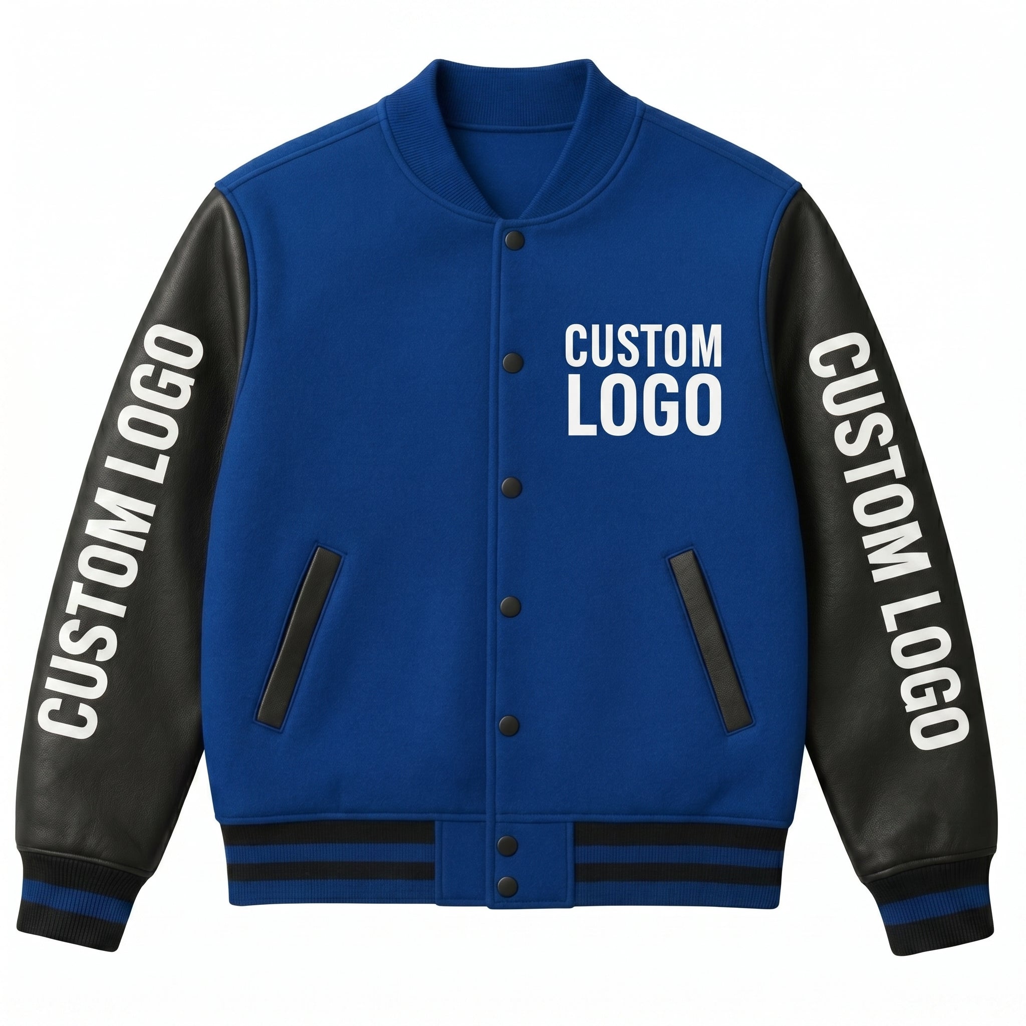 Custom Logo Varsity Jacket – Blue & Black Letterman Jacket
