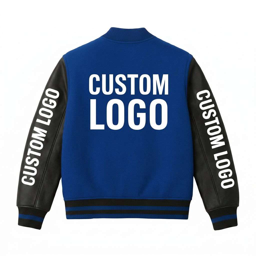 Custom Logo Varsity Jacket – Blue & Black Letterman Jacket