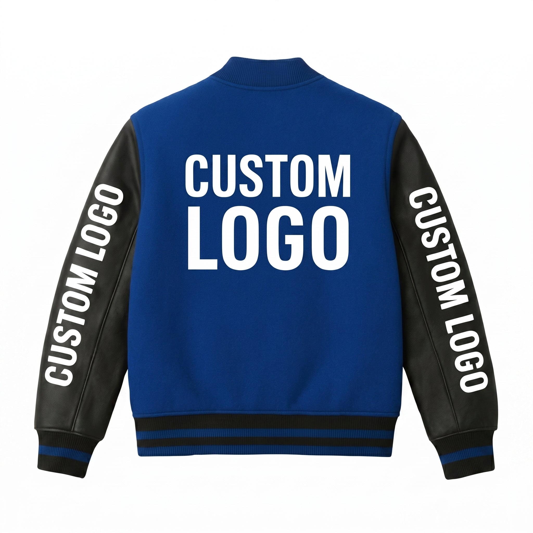 Custom Logo Varsity Jacket – Blue & Black Letterman Jacket