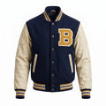Custom Letterman Varsity Jacket Men | Navy & Cream Bomber Jacket | Initial “B” Patch