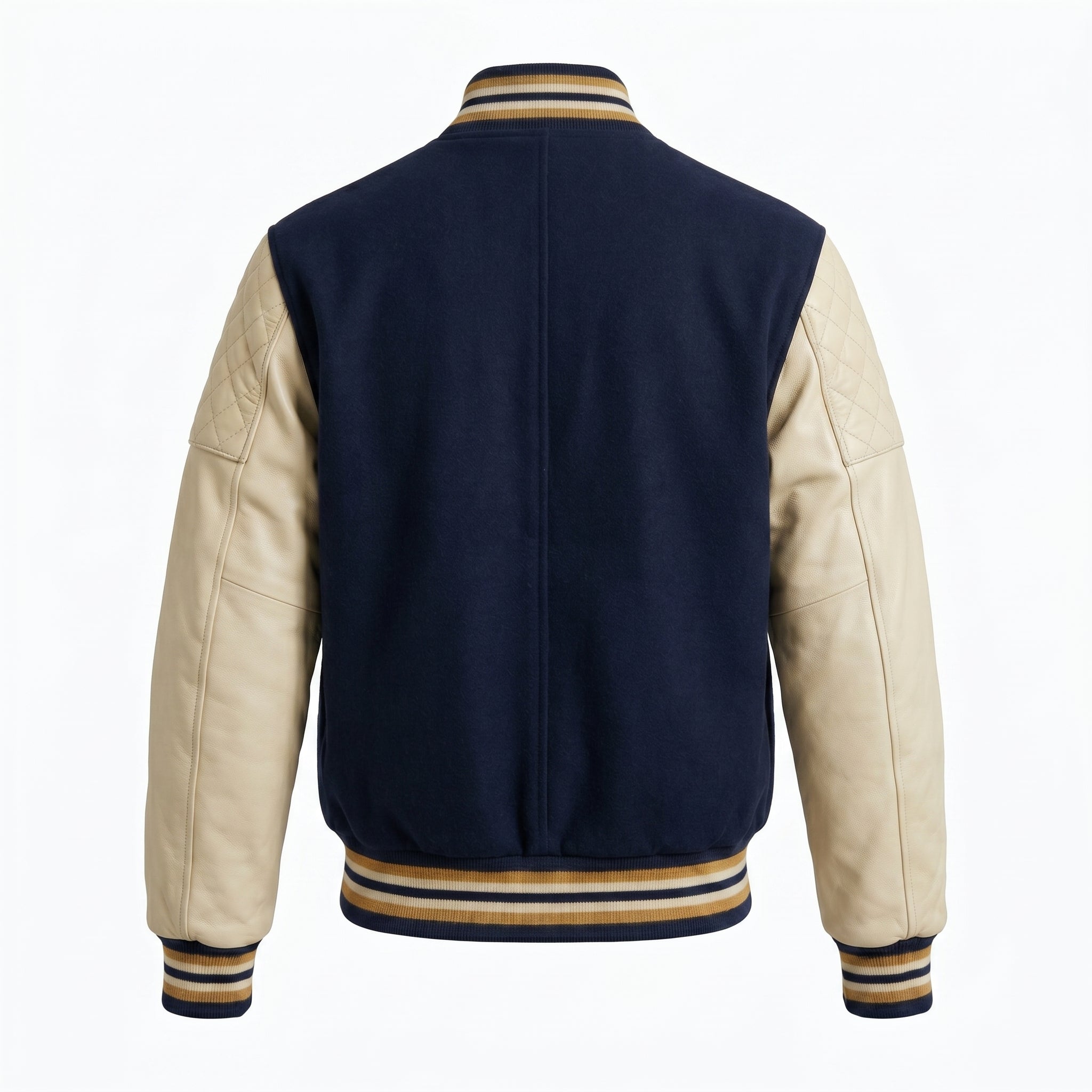 Custom Letterman Varsity Jacket Men | Navy & Cream Bomber Jacket | Initial “B” Patch