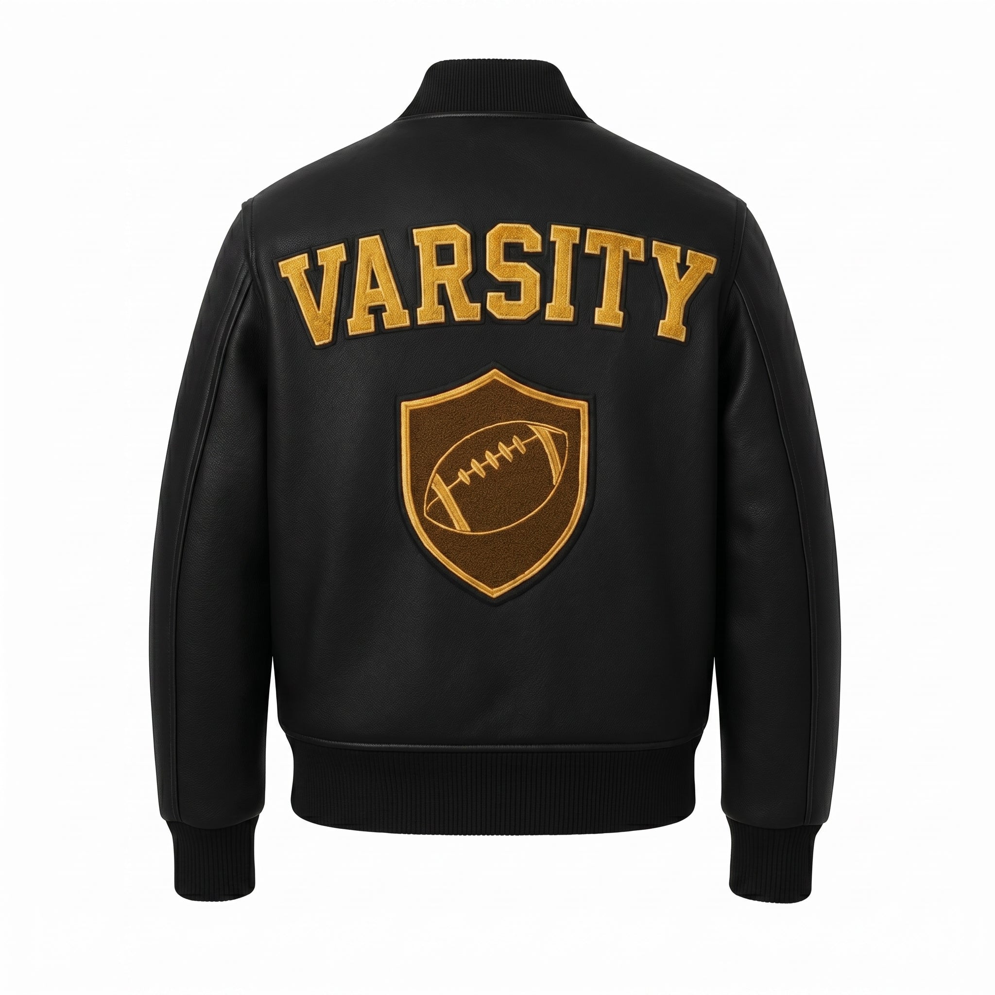 Black Leather Varsity Jacket – Men’s Letterman Jacket Bomber