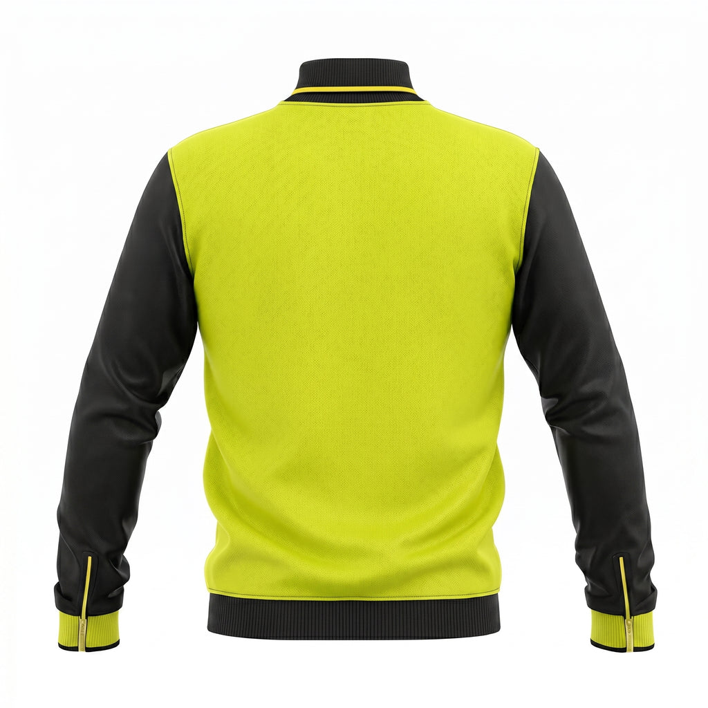 Neon Yellow Varsity Jacket Black Sleeves | Streetwear Bomber Jacket Men Women | Custom Logo College