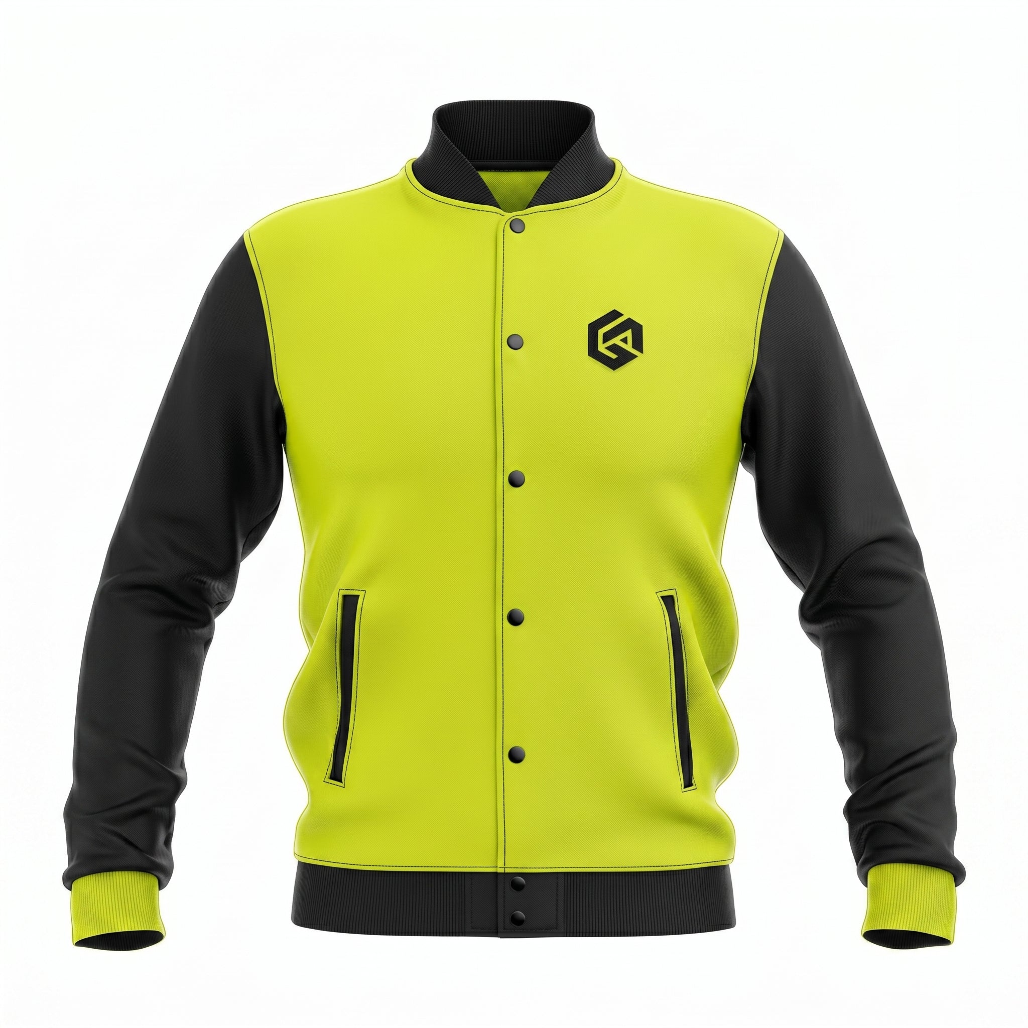 Neon Yellow Varsity Jacket Black Sleeves | Streetwear Bomber Jacket Men Women | Custom Logo College