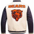 Chicago Bears Varsity Jacket - Cream and Navy Blue Letterman Jacket - Full Embroidery Bear Football Patch Streetwear Jacket