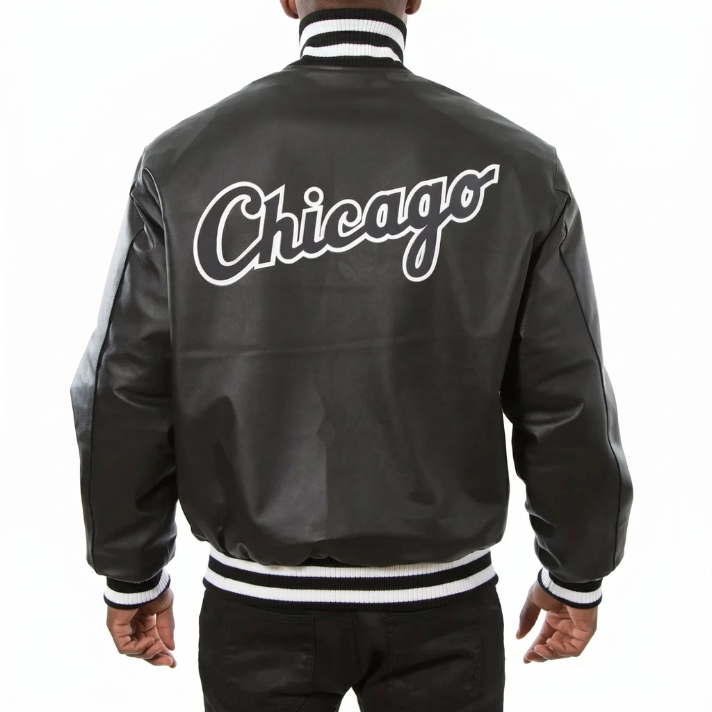 Men’s Black Varsity Leather Jacket | Classic Baseball Bomber Jacket, Streetwear Letterman Coat