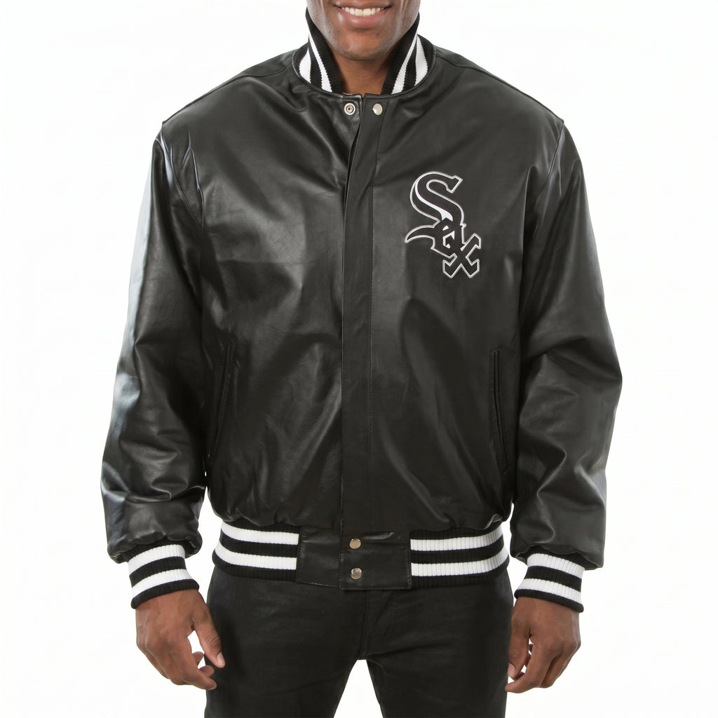 Men’s Black Varsity Leather Jacket | Classic Baseball Bomber Jacket, Streetwear Letterman Coat