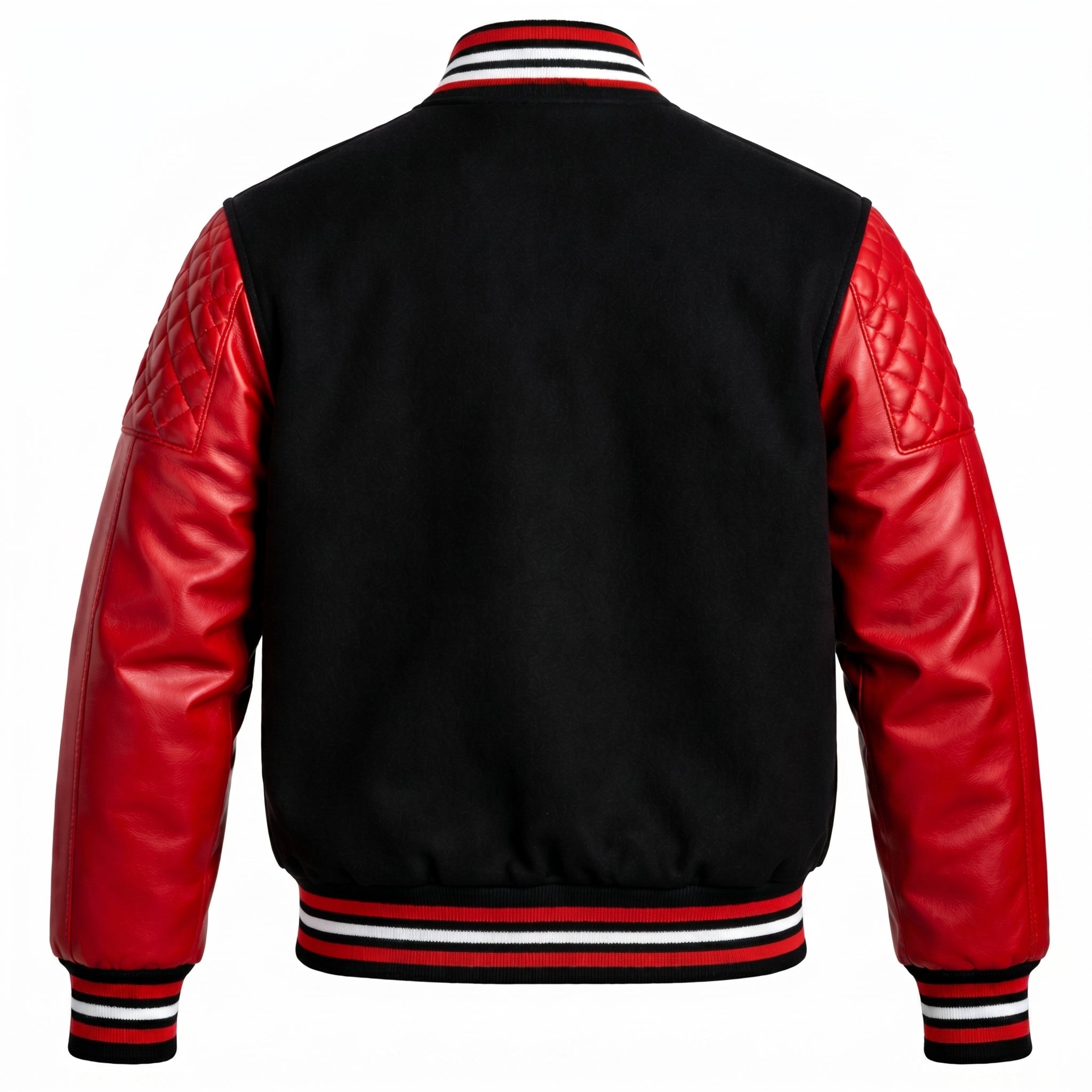 Black Varsity Jacket with Red Leather Sleeves | Quilted Bomber Jacket Men Women | Streetwear College