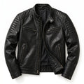 Black Leather Biker Jacket Men | Moto Jacket | Quilted Shoulder