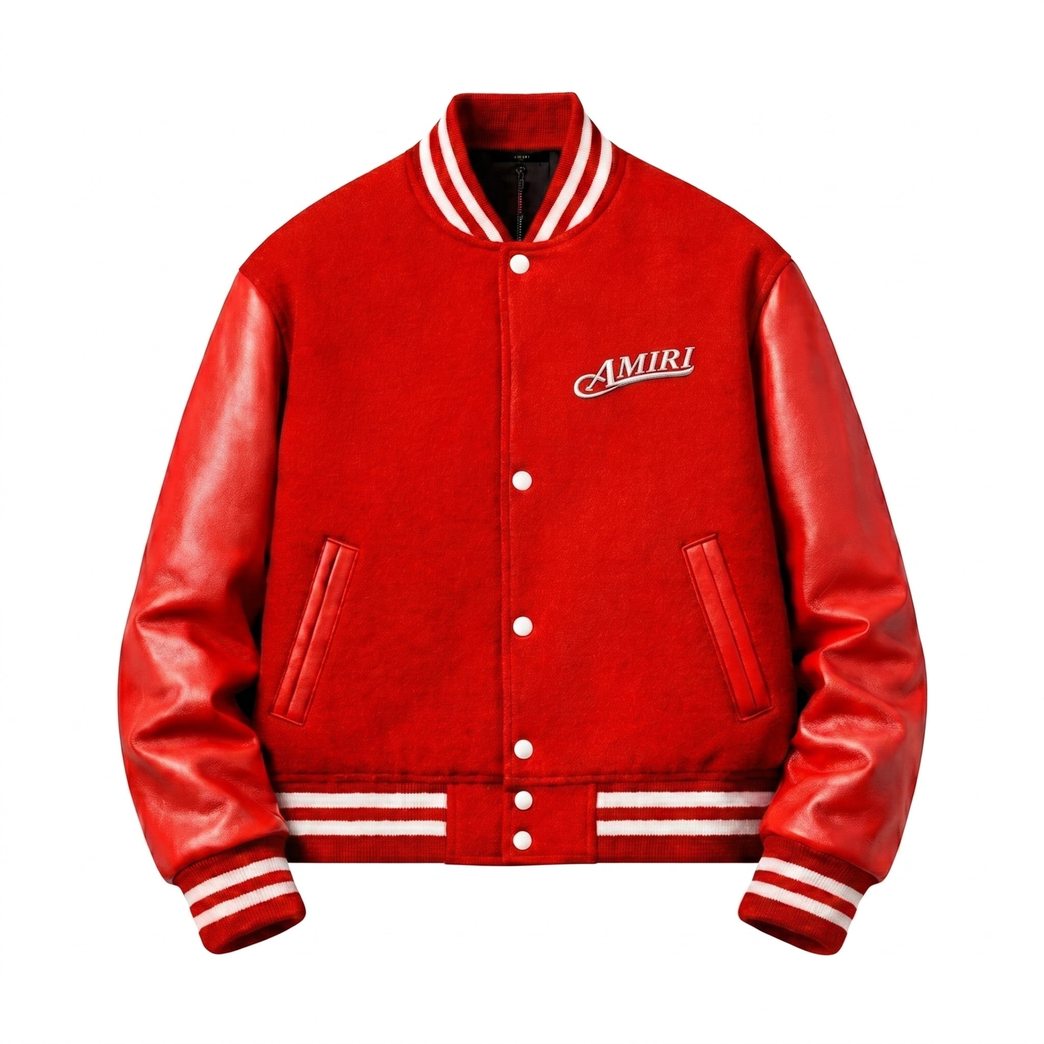 red amri Leather Sleeve Bomber Jacket