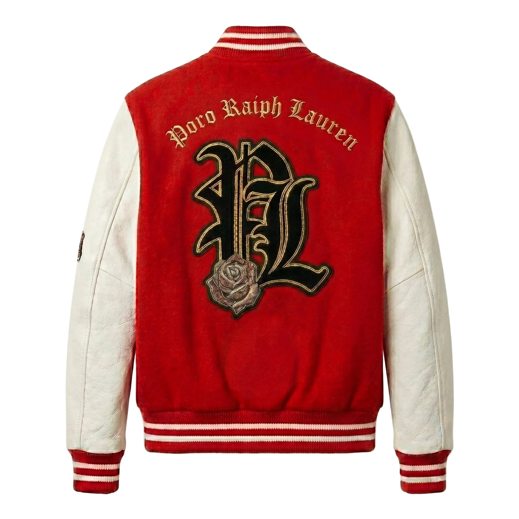 Red Wool & White Leather Varsity Jacket - Collegiate Letterman Bomber