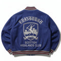 Varsity Jacket - Scottish Highlands Club Bomber Jacket - Blue Oversized Streetwear - Letterman Coat