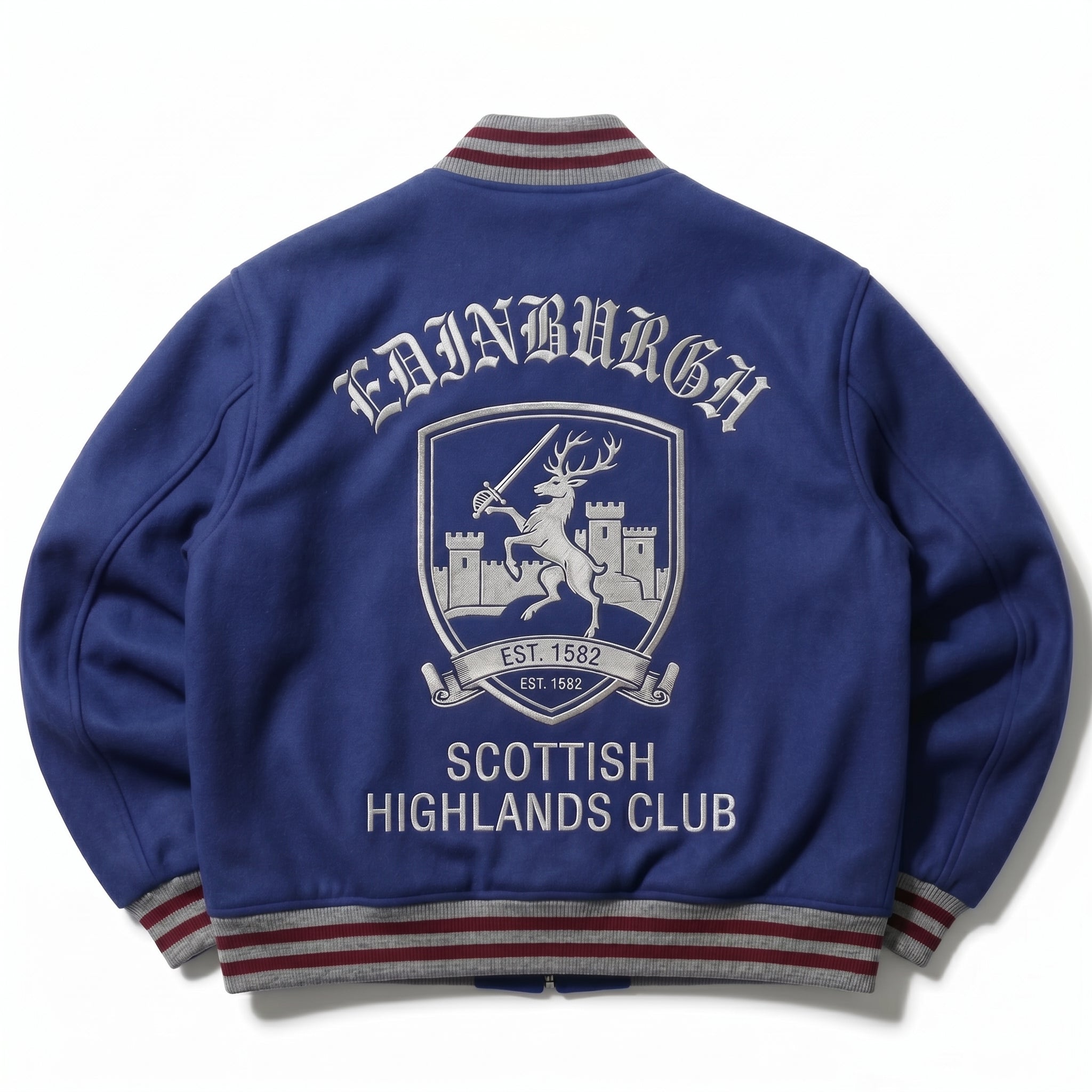 Varsity Jacket - Scottish Highlands Club Bomber Jacket - Blue Oversized Streetwear - Letterman Coat