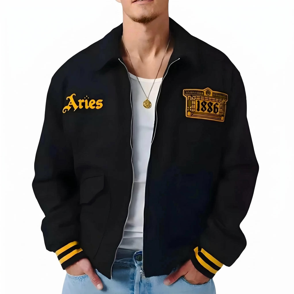 Men’s Aries Varsity Jacket | Black Streetwear Bomber Jacket